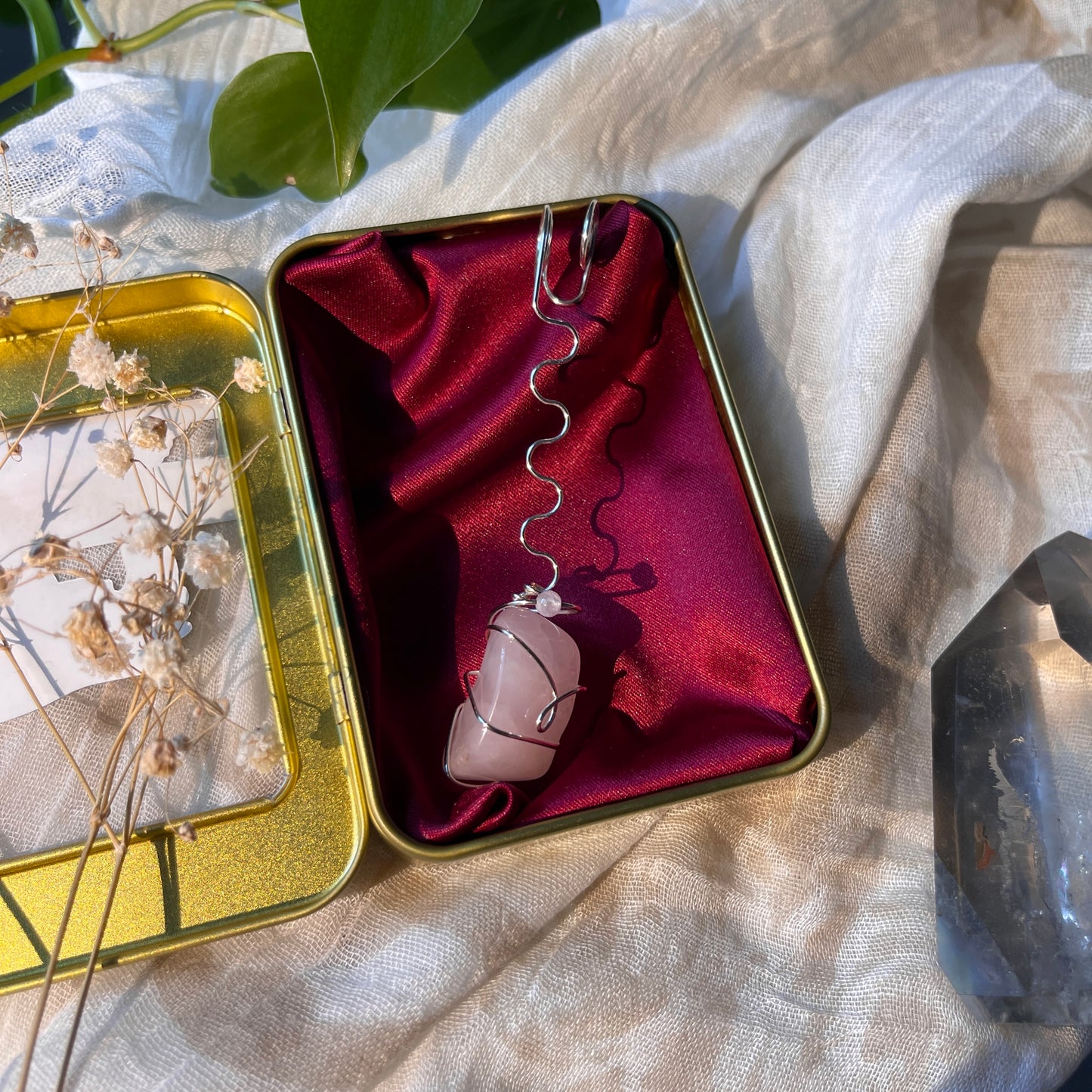 rose quartz - silver joint holder