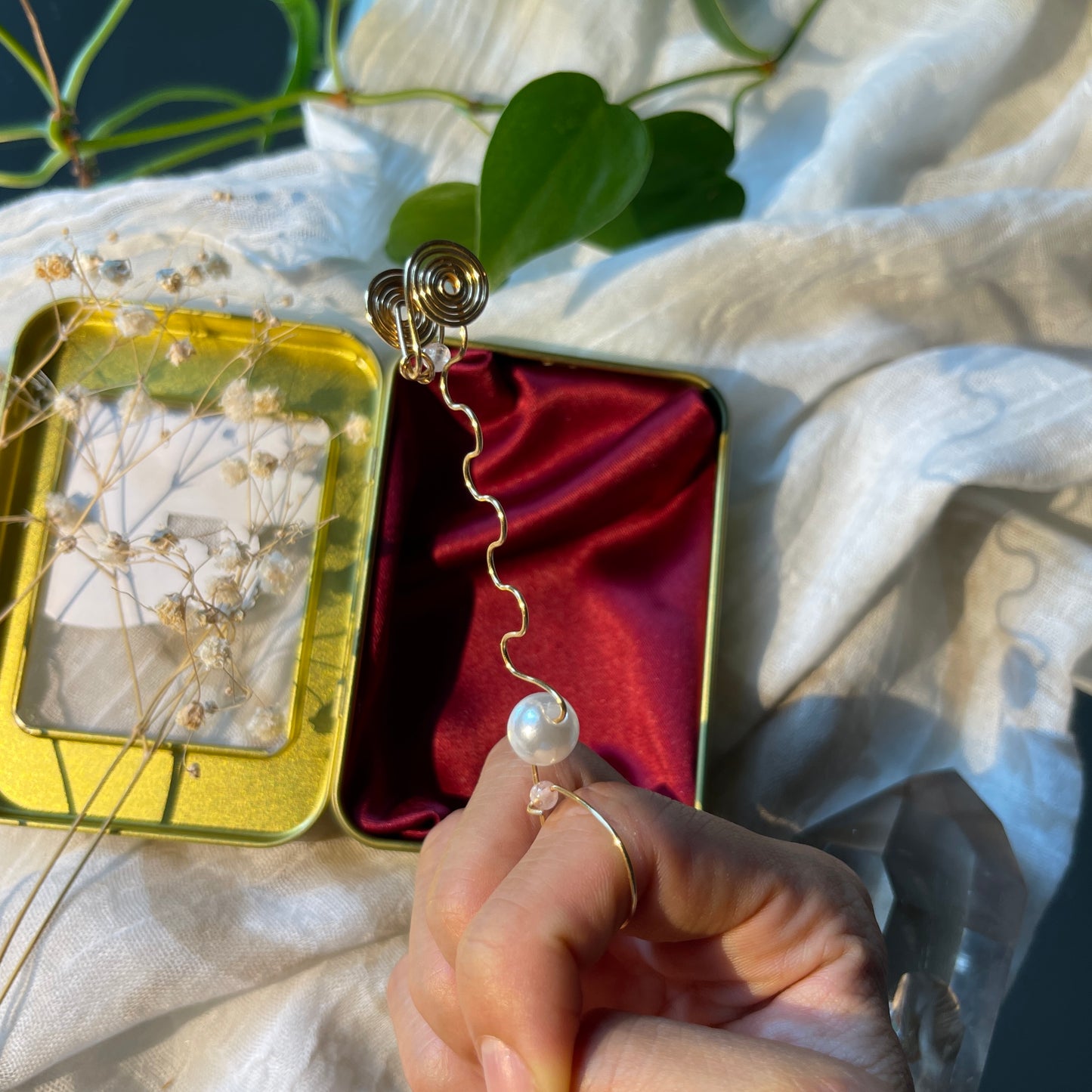 freshwater pearl - gold joint holder ring