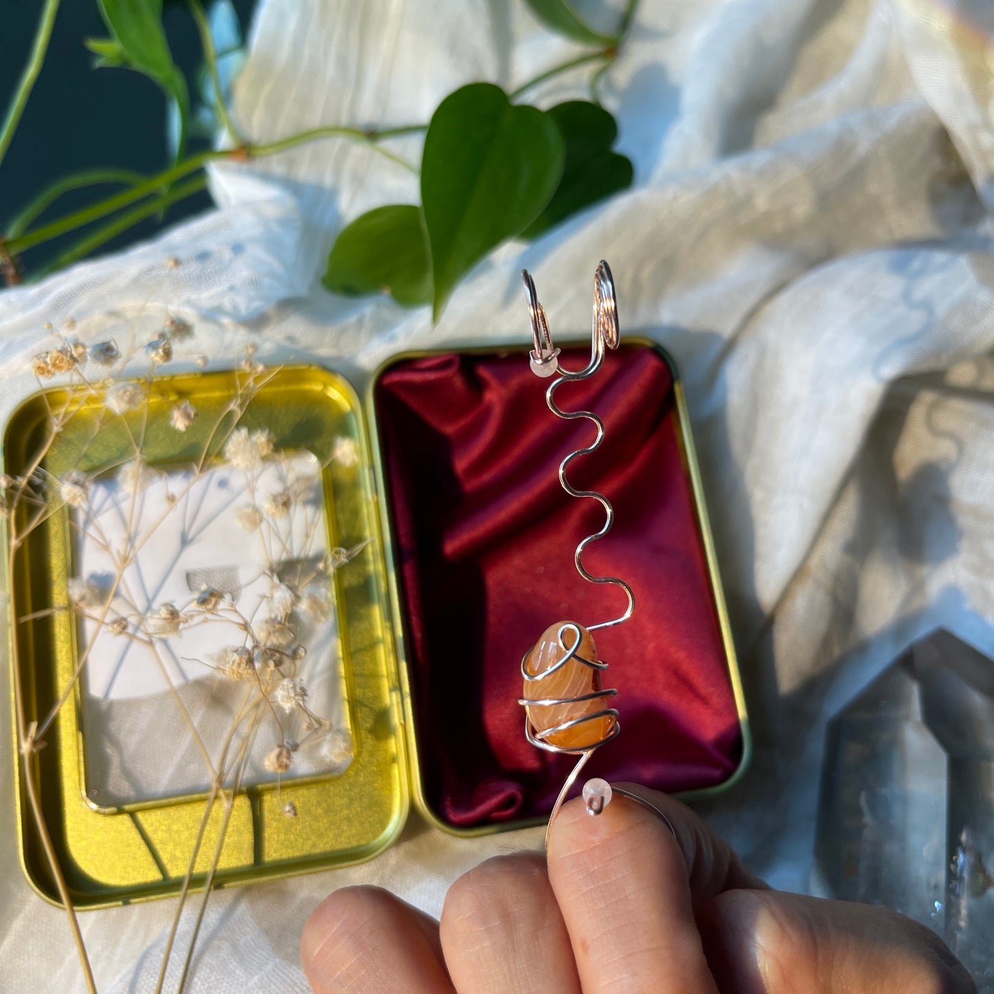 apricot agate - rose gold joint holder ring