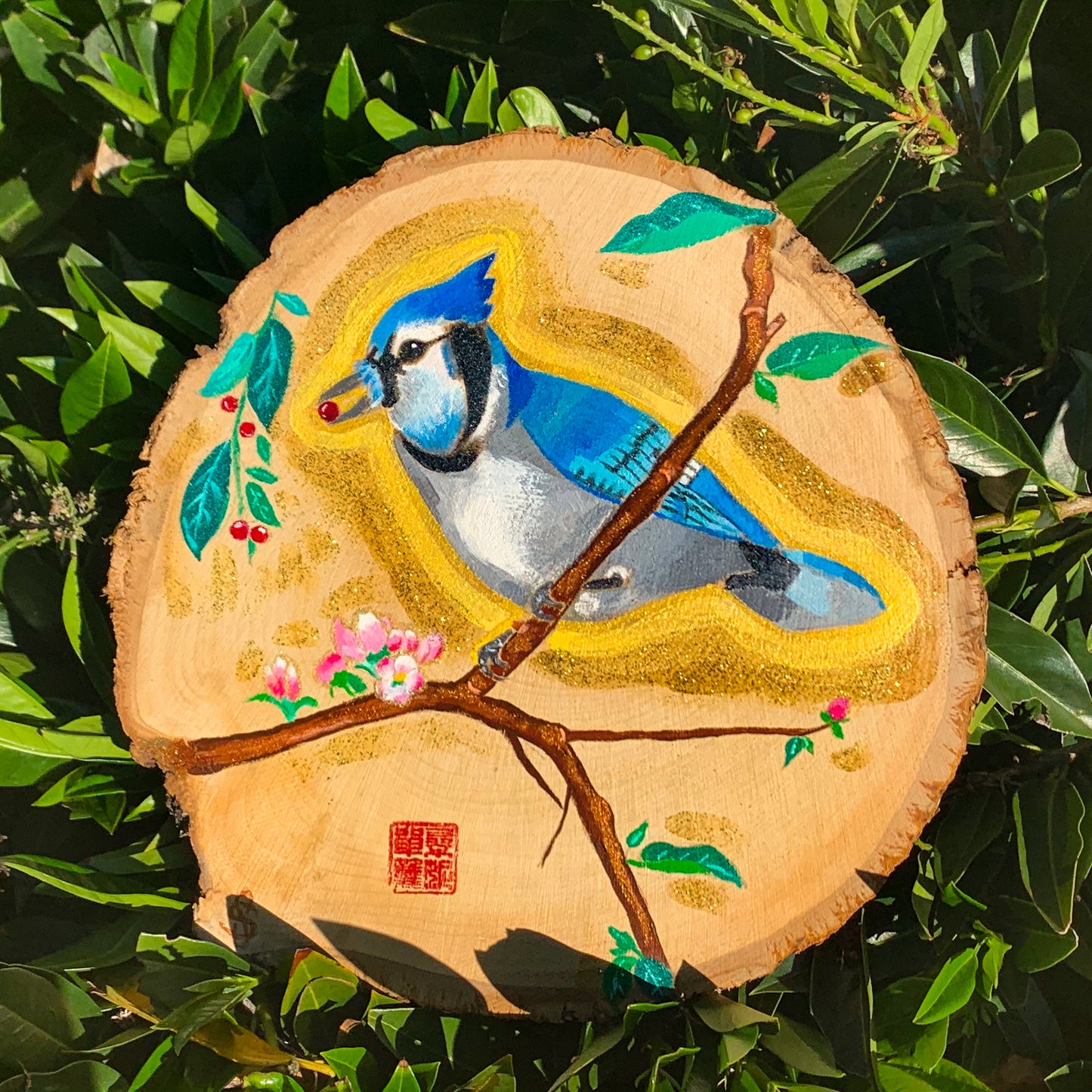 song of spring - custom wood slice painting